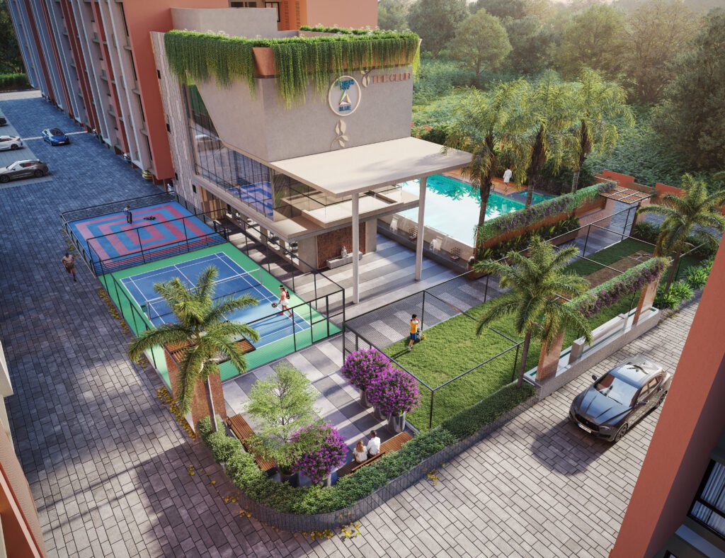 Outdoor amenities area Prism City housing project.Prism City Blue, Prism City Blue Pune, Prism City Blue Charholi, Luxury Flats in Charholi, 2 BHK Flats in Pune, 3 BHK Apartments Pune, 4 BHK Homes Pune, Duplex Homes Pune, Premium Apartments PCMC, Diamond Developers, New Projects in Charholi, Luxury Homes Pune, High Rise Apartments Pune, Property Investment Pune, Residential Projects in PCMC, Flats Near Pune Airport, Luxury Homes in Charholi.